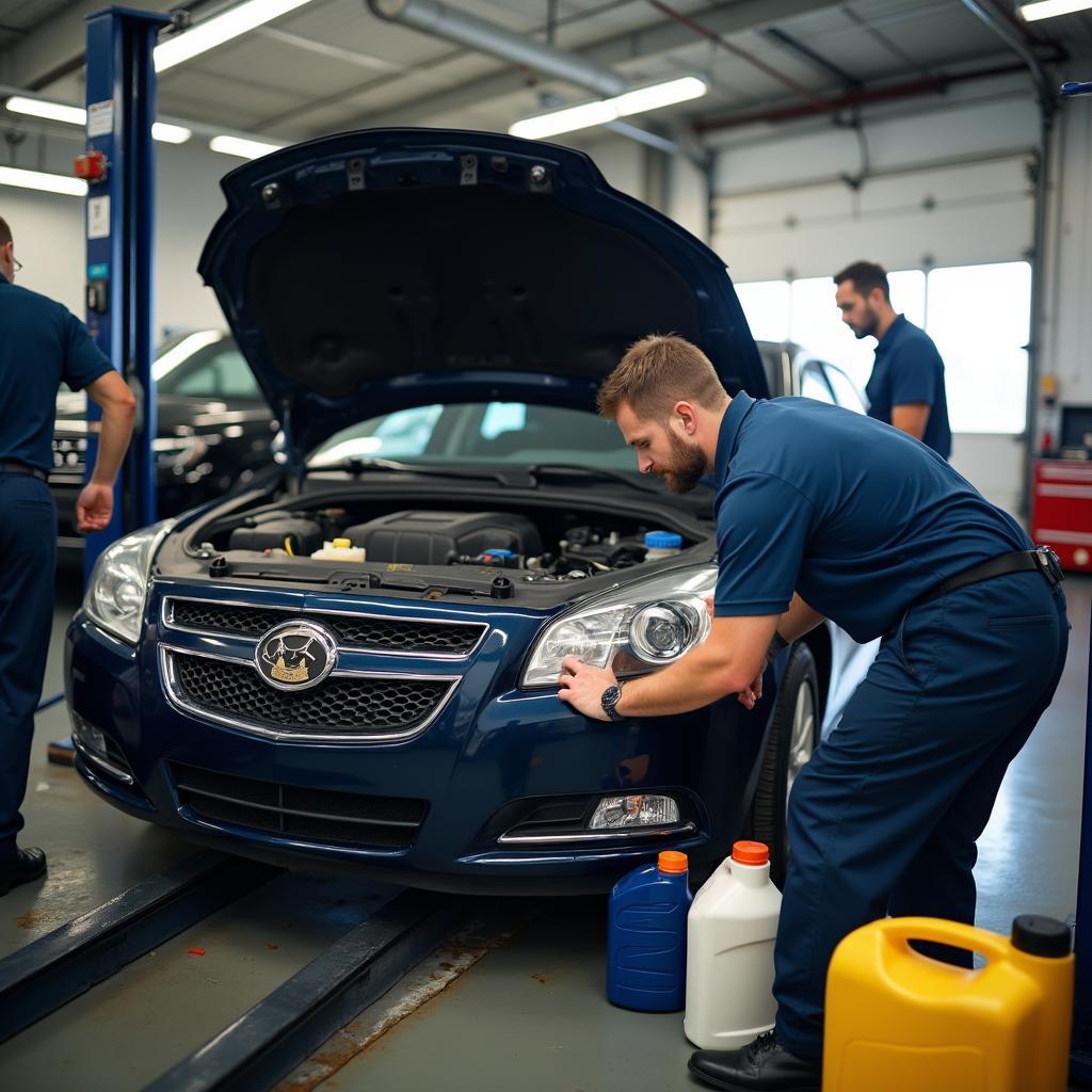 Car being serviced at a Rockford auto repair shop