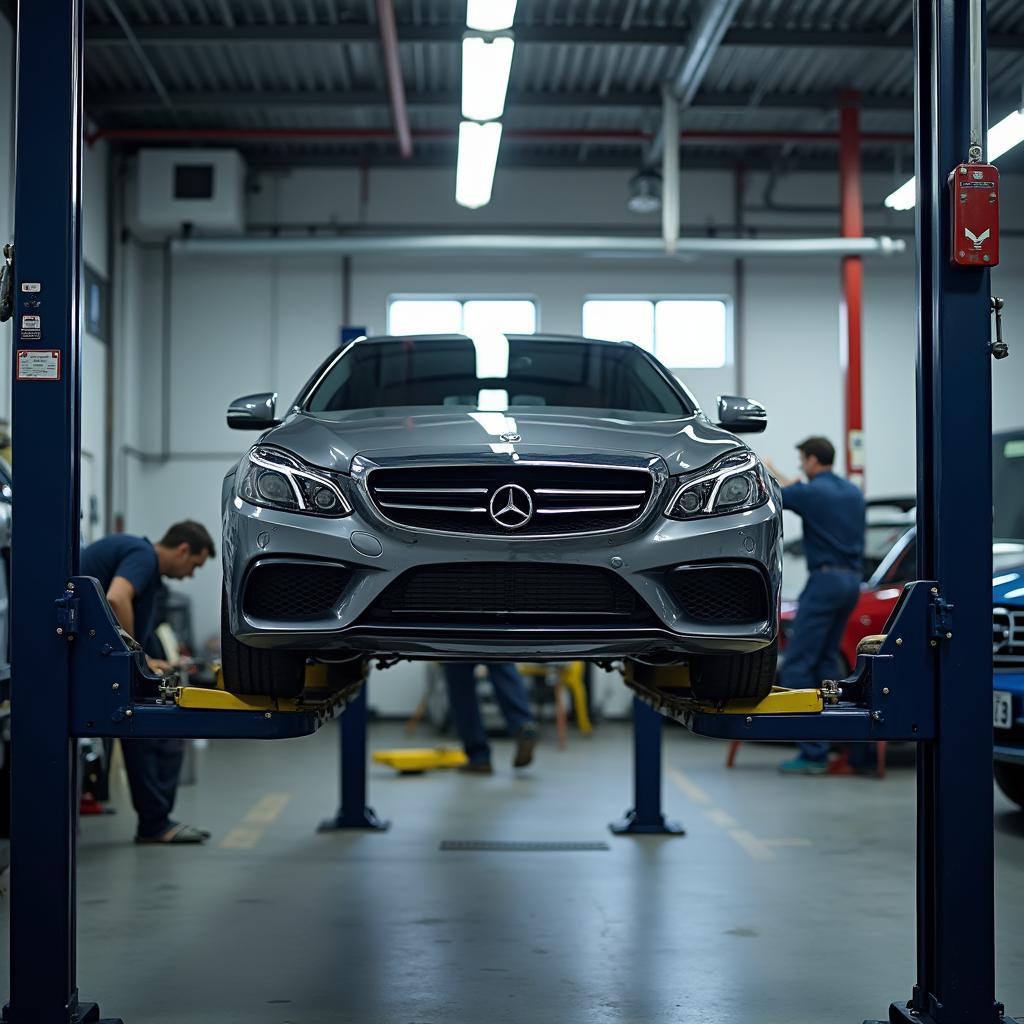 Car on a Lift for Inspection