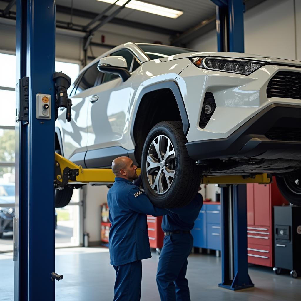 Car getting an oil change in Birmingham service center