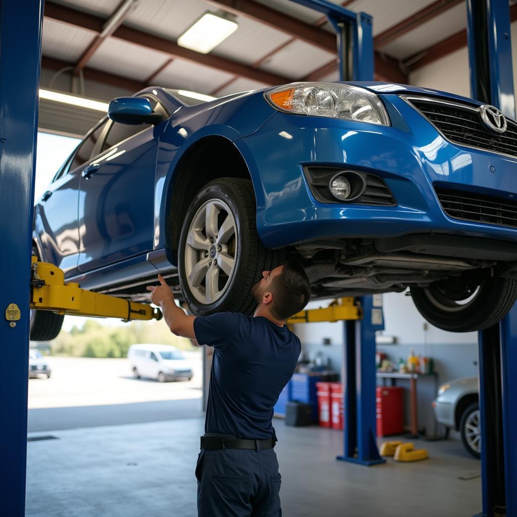 Car getting an oil change at an auto service center in Barron WI