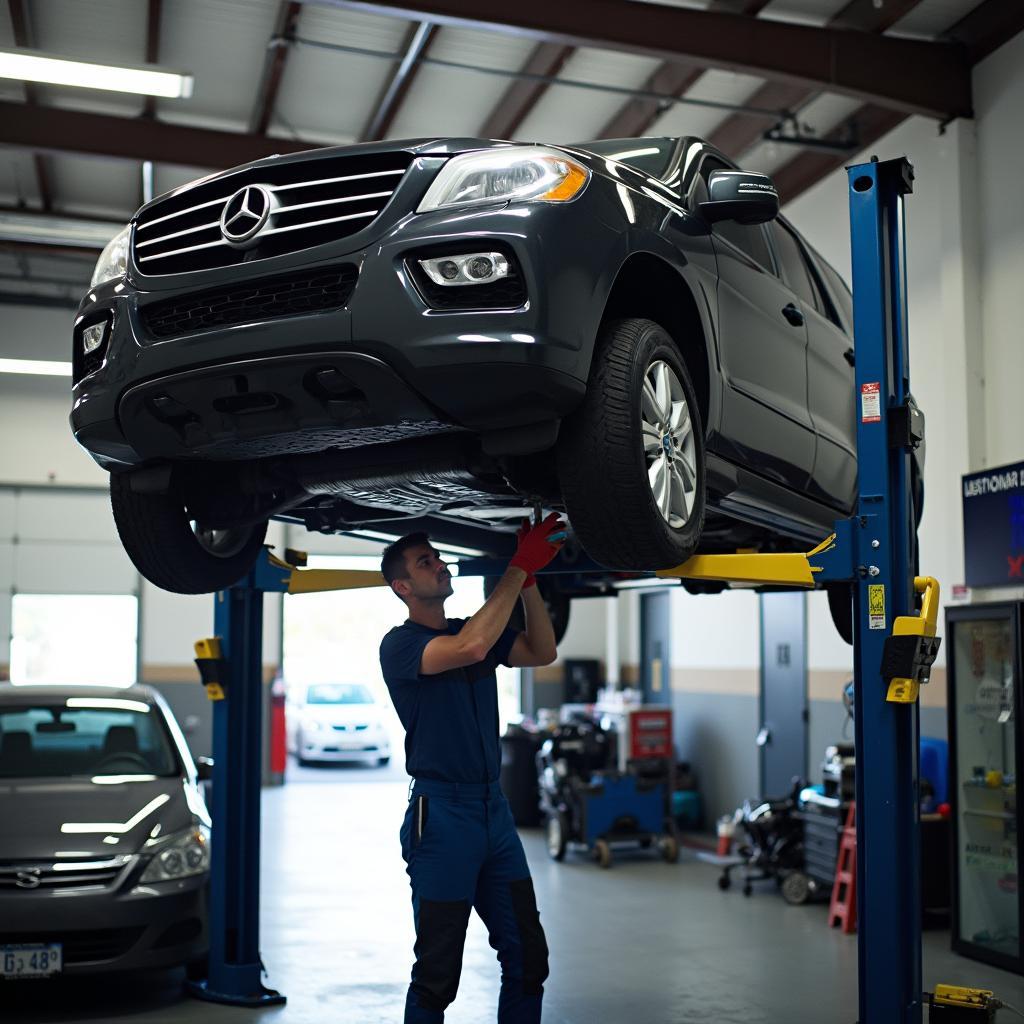 Car receiving an oil change at an auto shop in Centralia