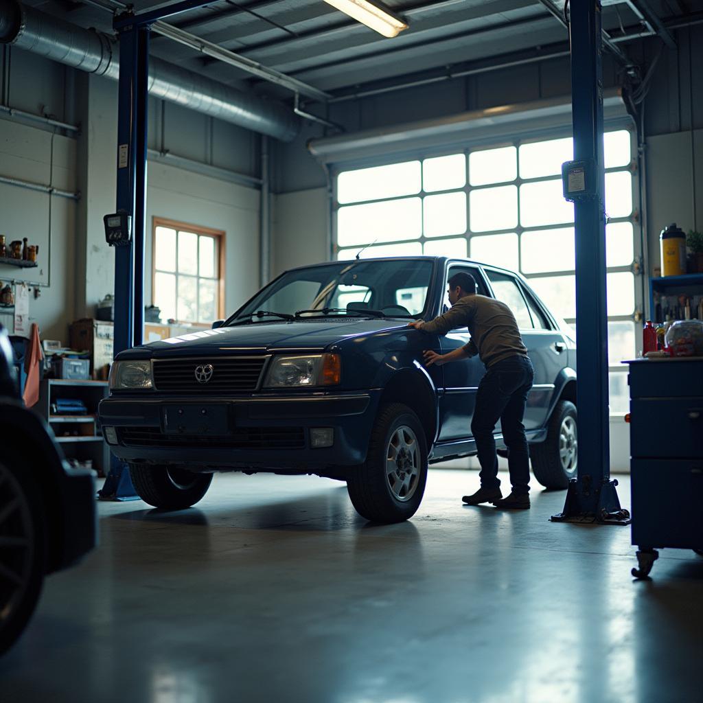 Car Getting Serviced at a Garage