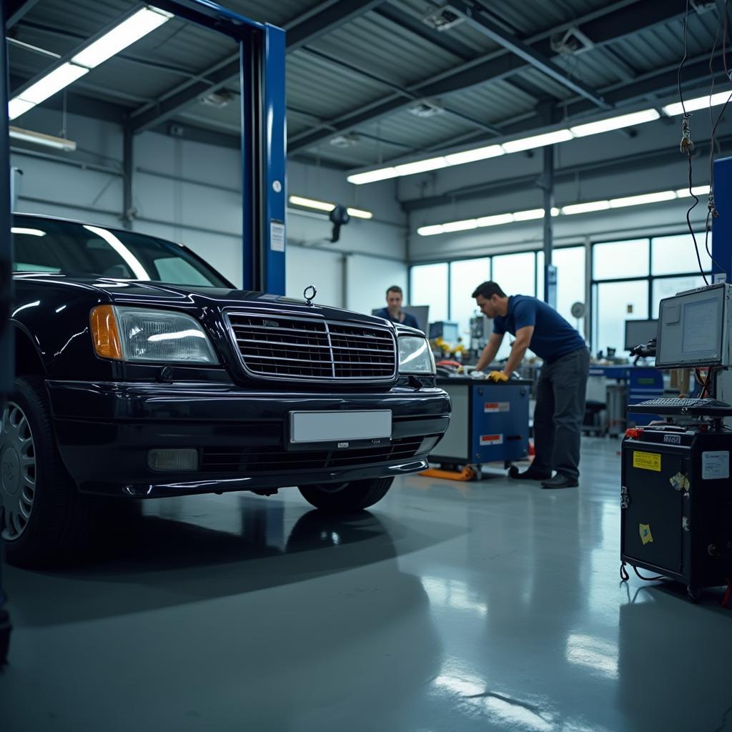 Car Getting Serviced at Auto Shop