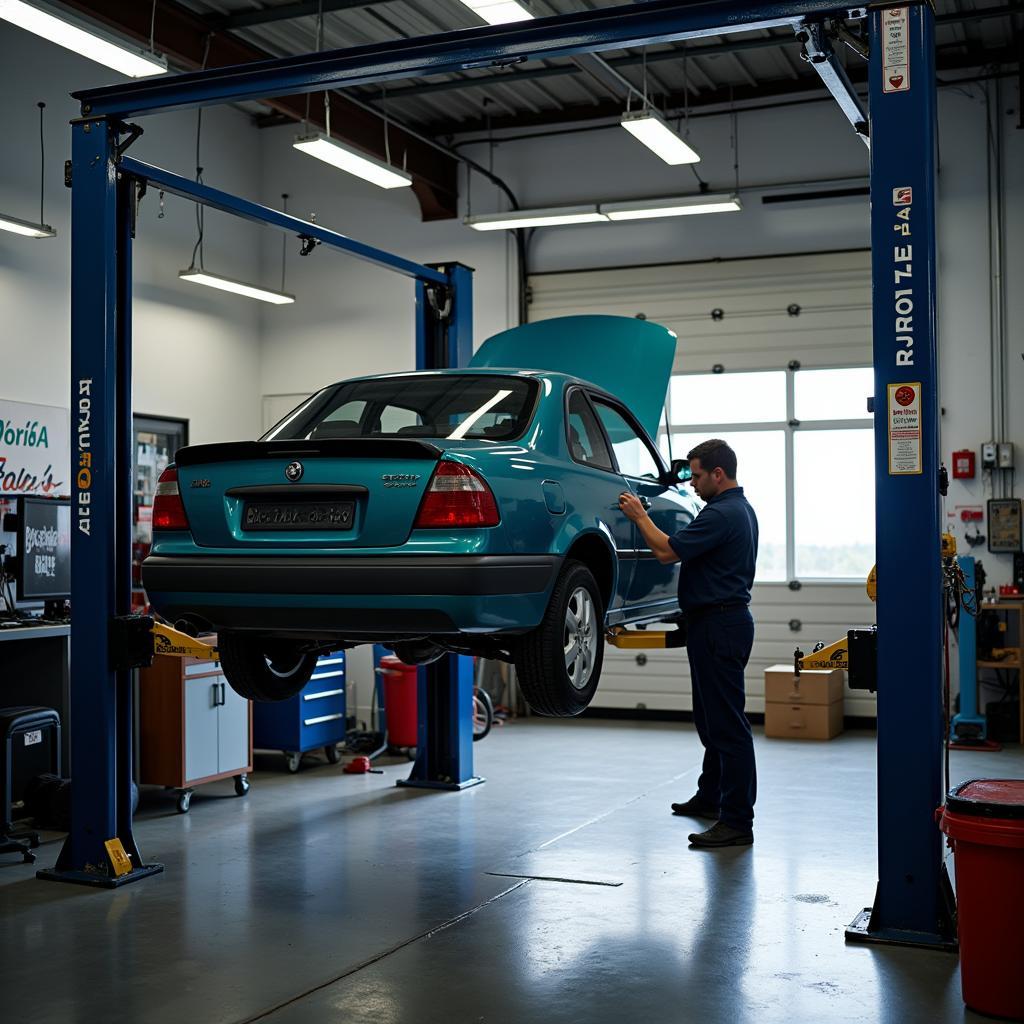 Car Being Serviced at a Garage