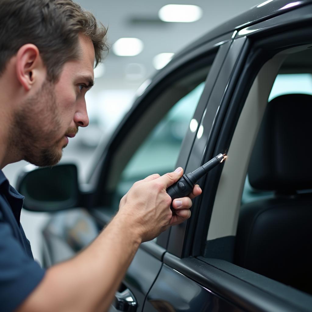  Close-up inspection of a car window