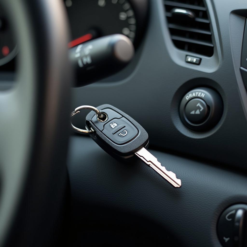 Car Key and Key Fob on Car Dashboard