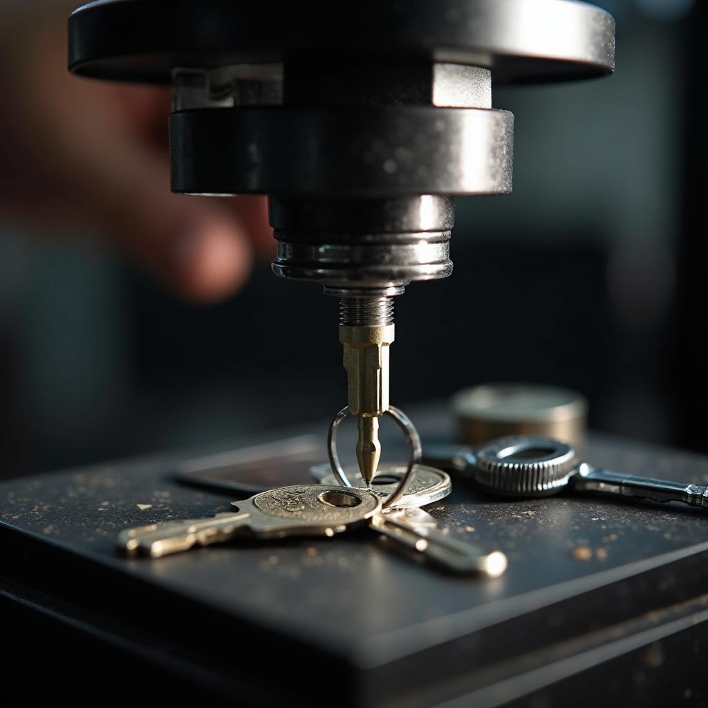 Car key being duplicated at an auto locksmith shop in Leon County