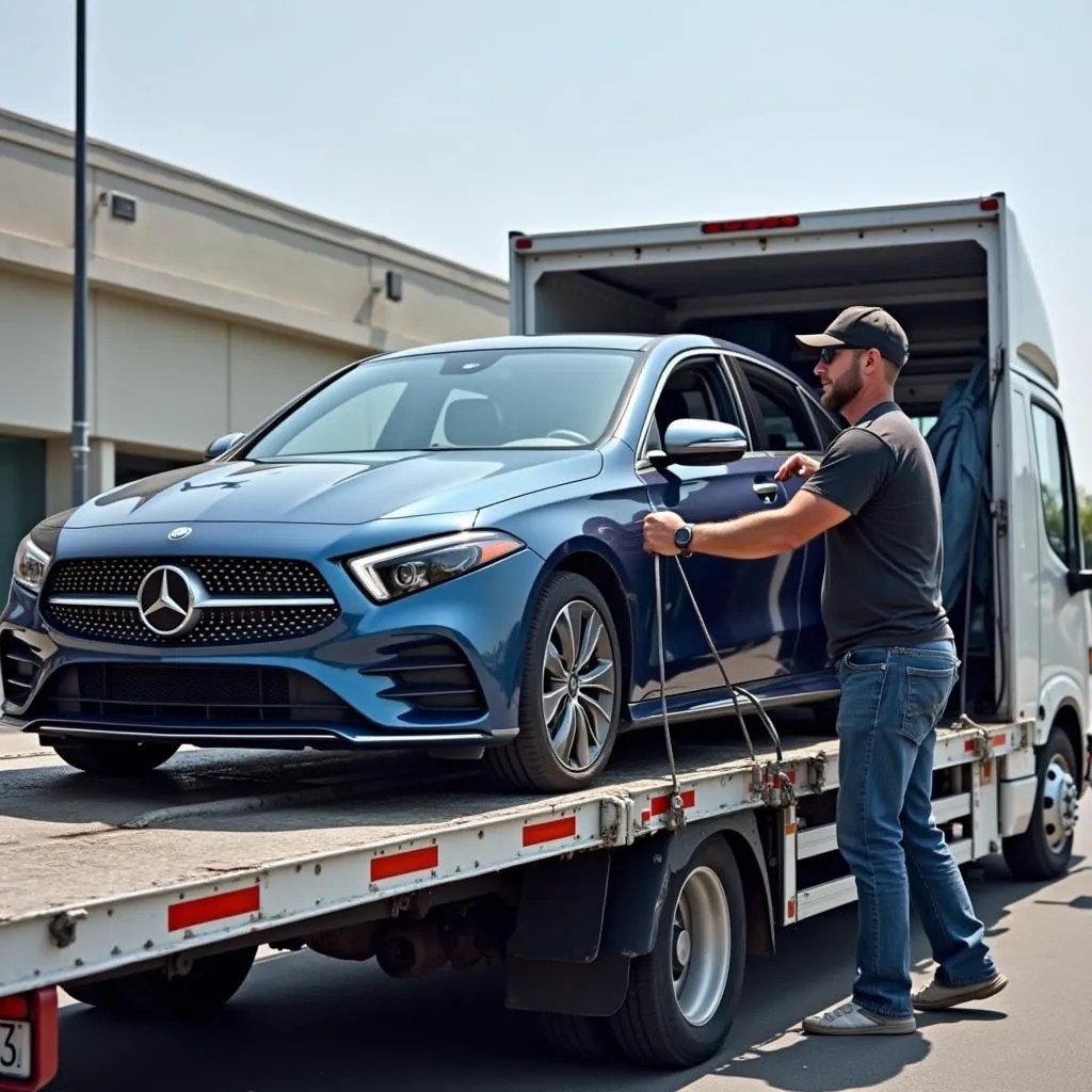 Car Loading onto Flatbed Truck