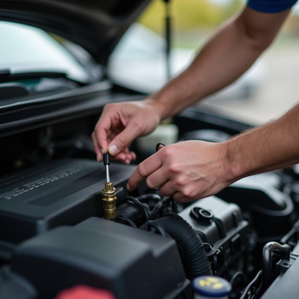 Cedar Park car owner checking engine oil