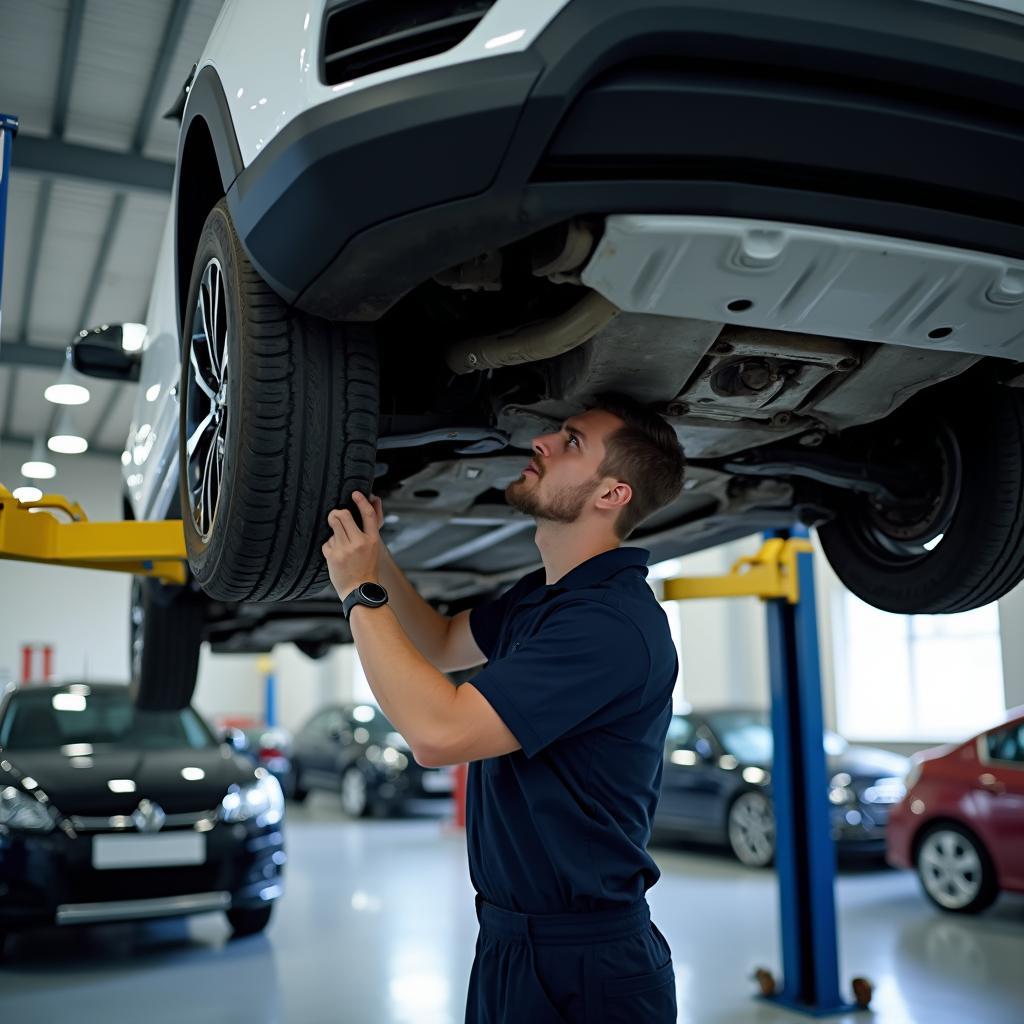 Mechanic performing a car maintenance check-up