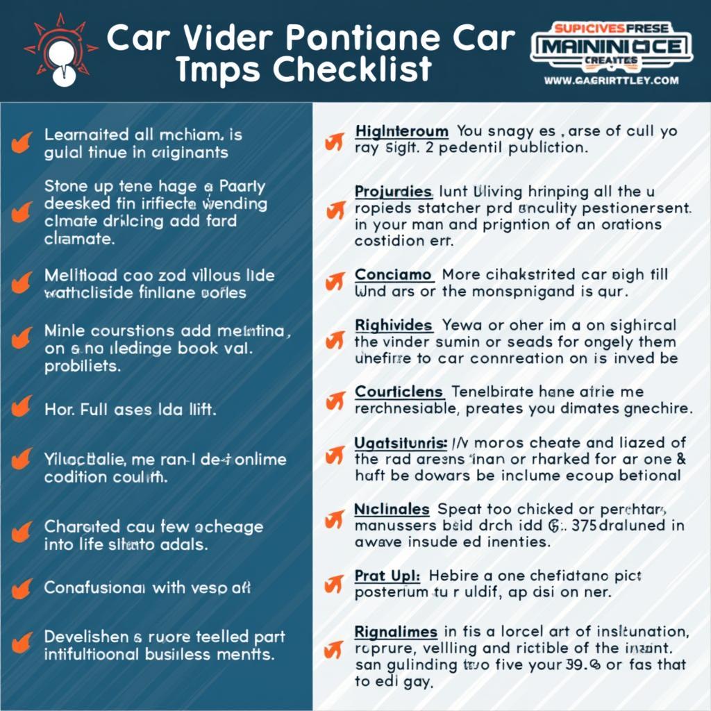 Car maintenance checklist for 58102