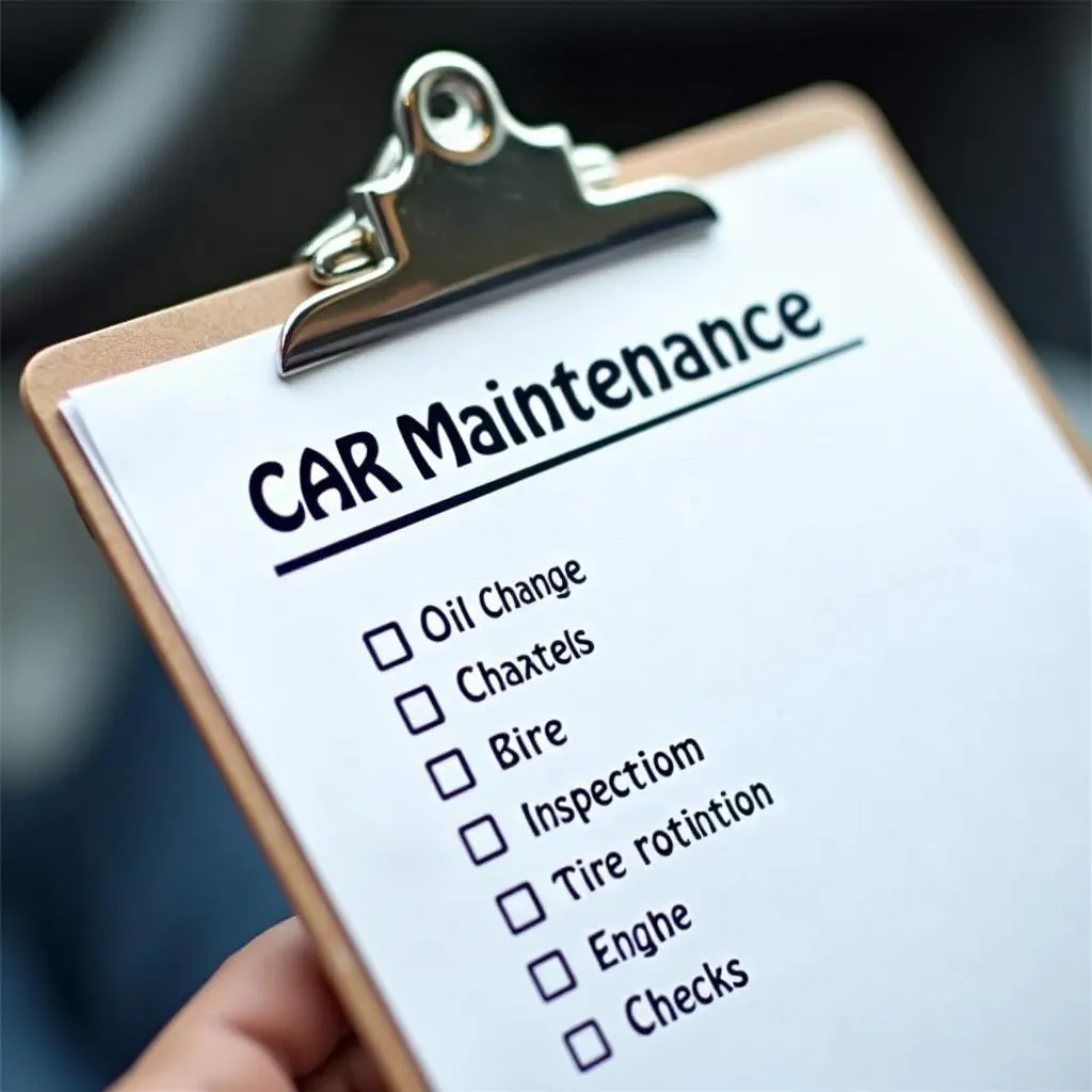 Car maintenance checklist on a clipboard