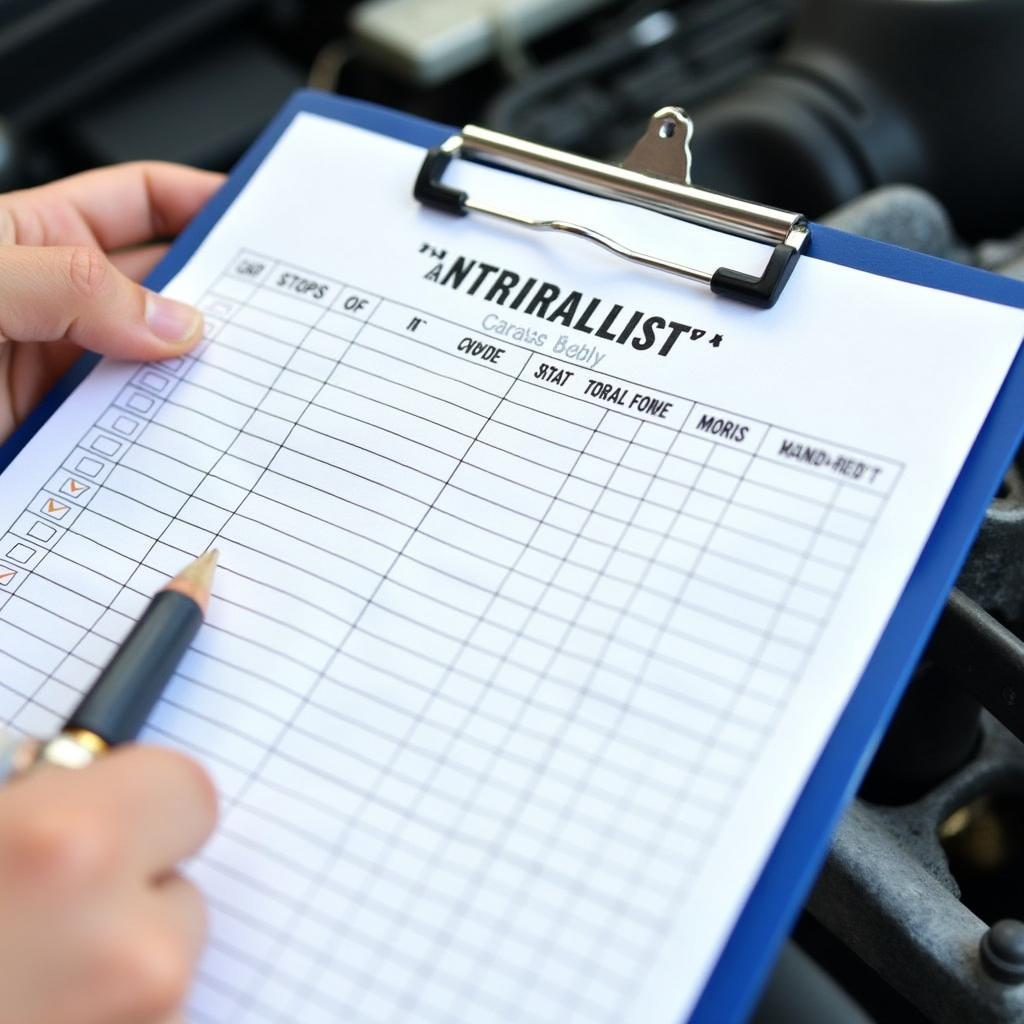 Car maintenance checklist on a clipboard