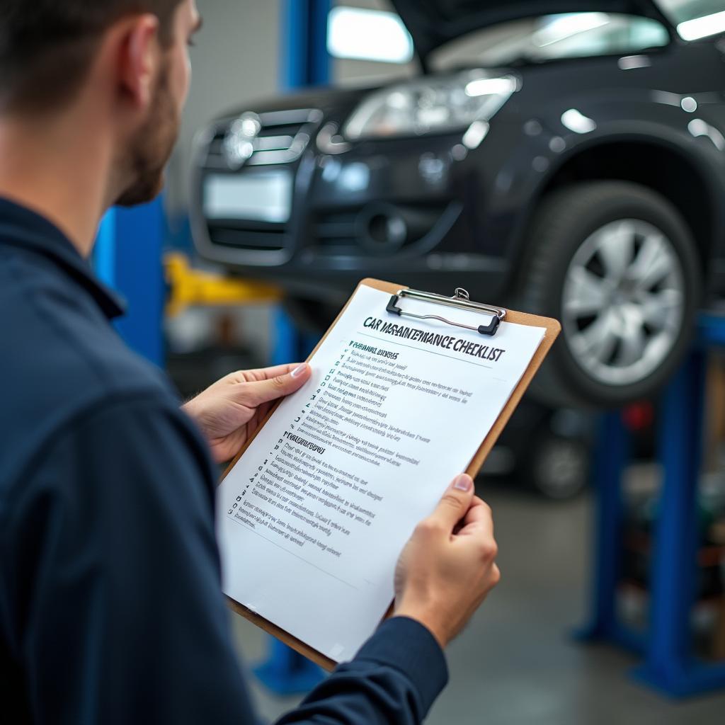 Car maintenance checklist on a clipboard