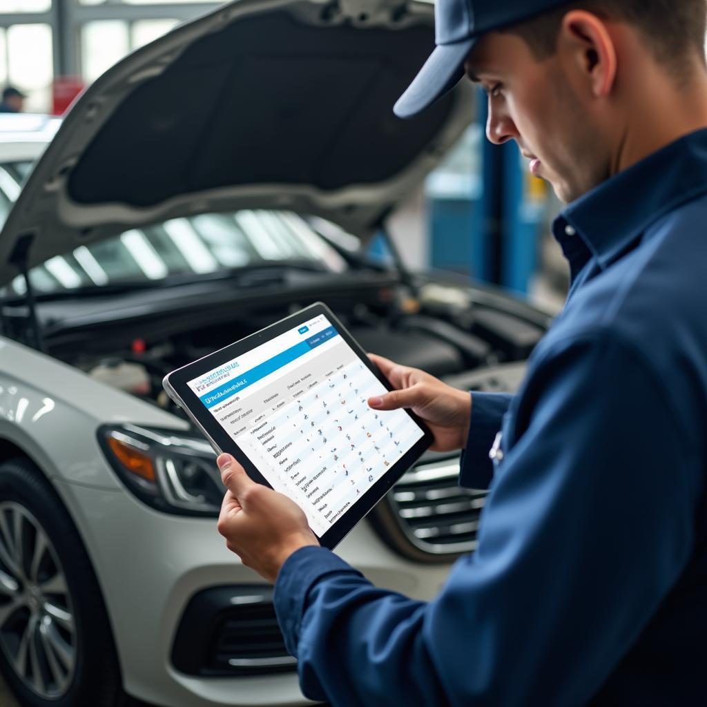 Car Maintenance Checklist on a Digital Tablet