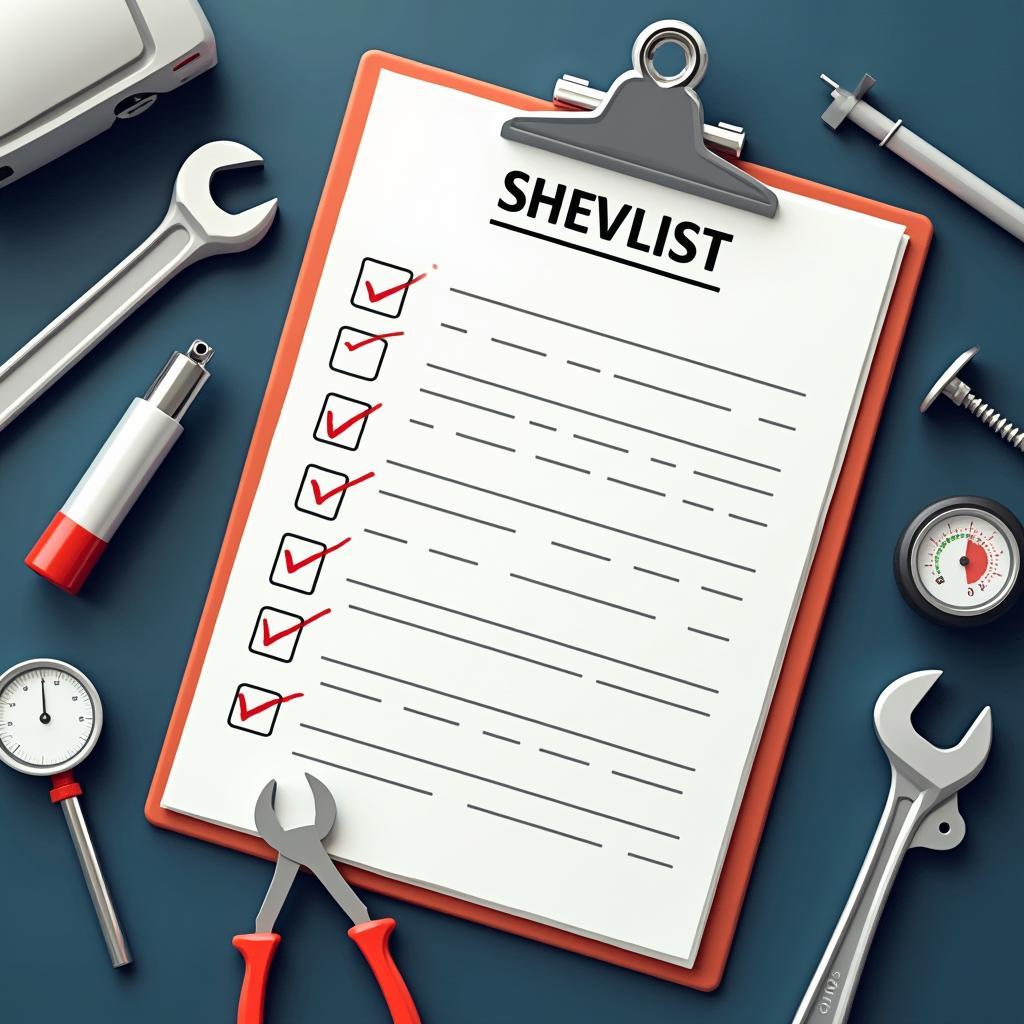 Car maintenance checklist and tools.