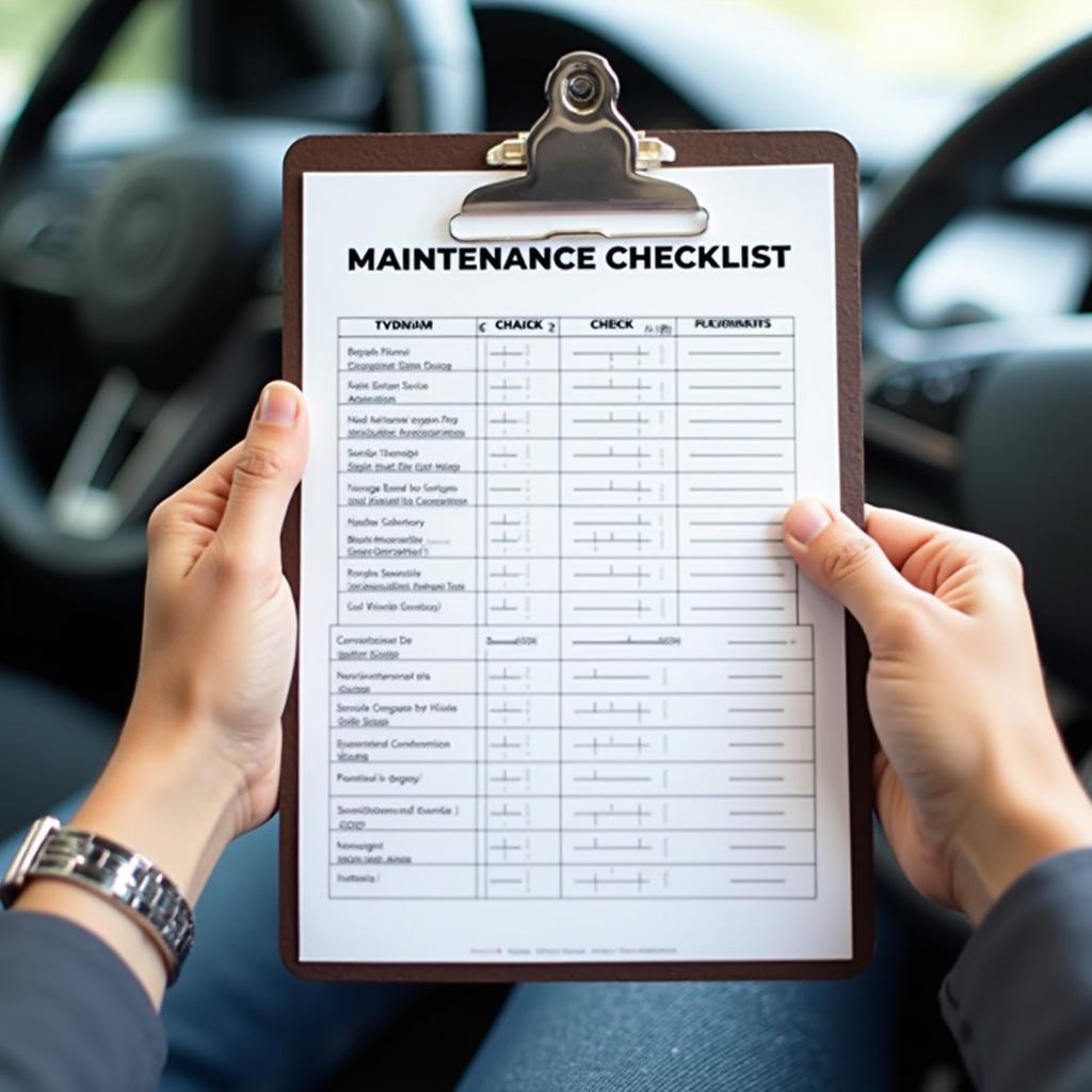 Car maintenance checklist on a clipboard