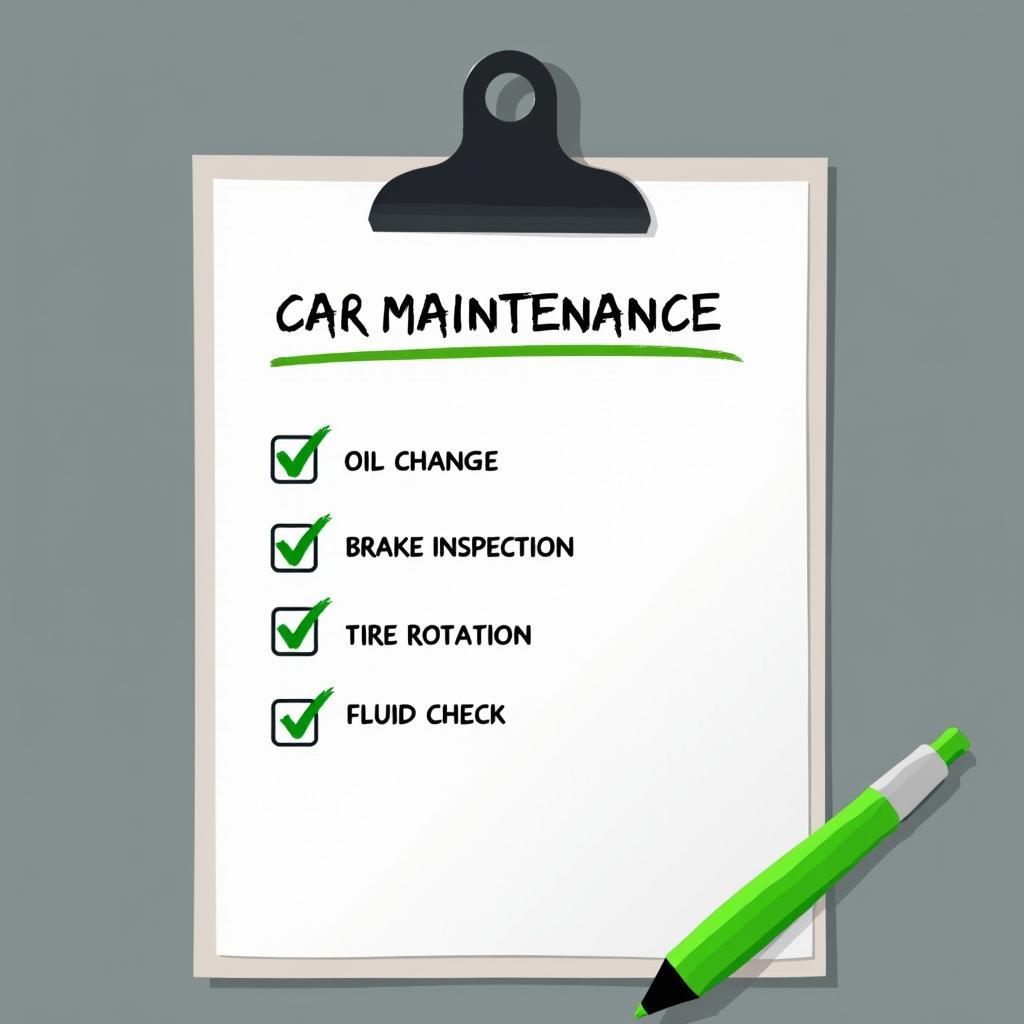 Car maintenance checklist with essential service items highlighted