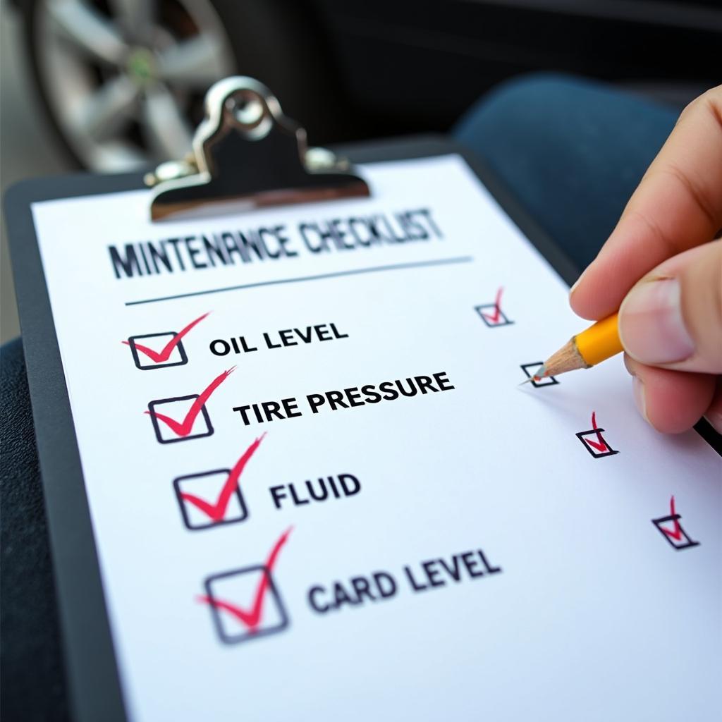 Car maintenance checklist on a clipboard