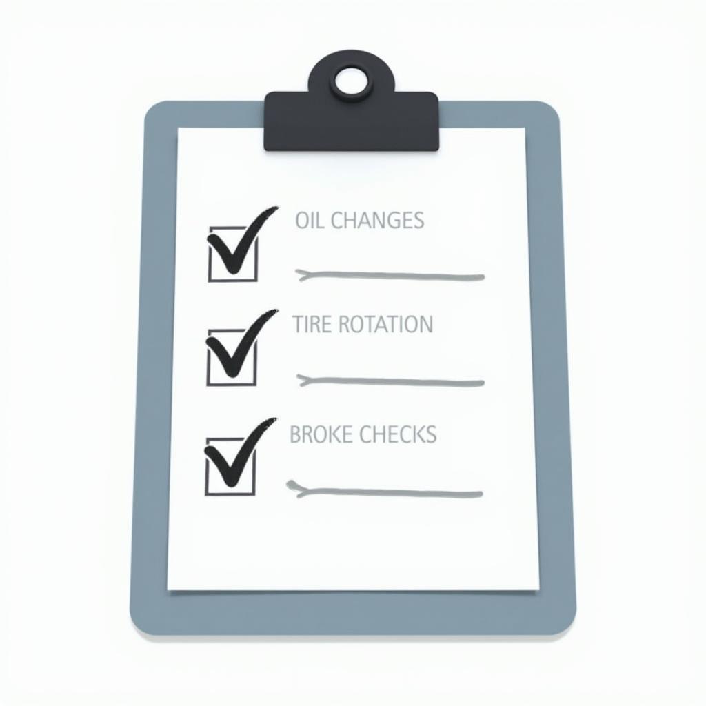 Checklist on a clipboard highlighting essential car maintenance tasks.