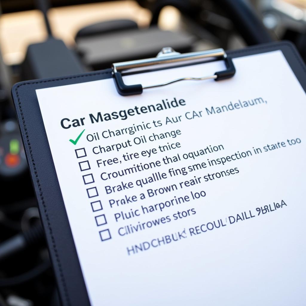 Car maintenance checklist on a clipboard