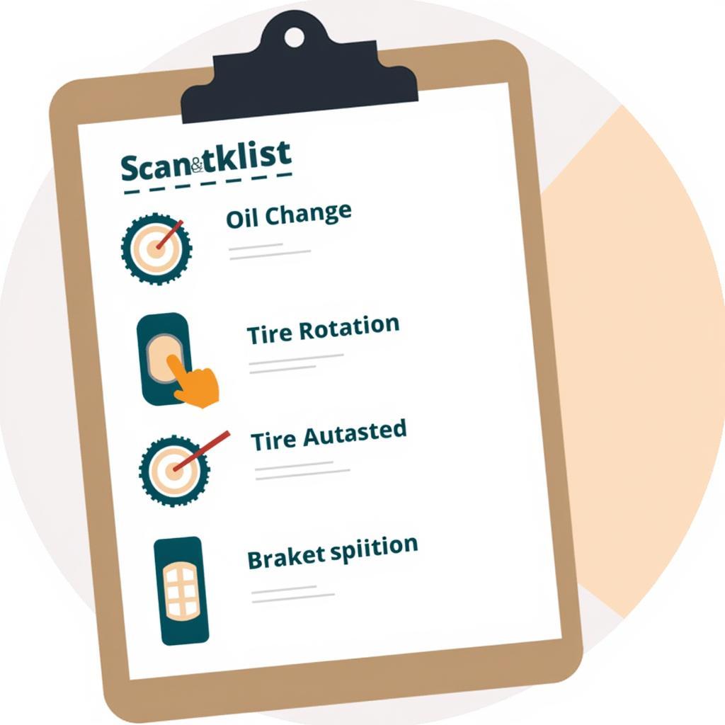 Car maintenance checklist on a clipboard.