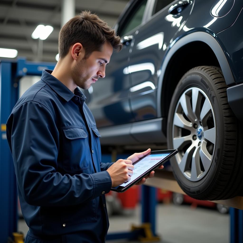 Mechanic Completing a Vehicle Inspection Checklist