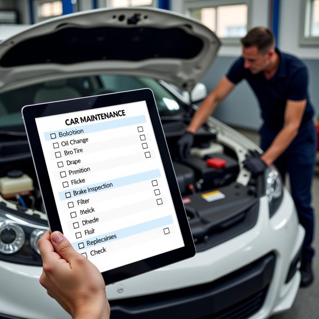 Car Maintenance Checklist on a Tablet