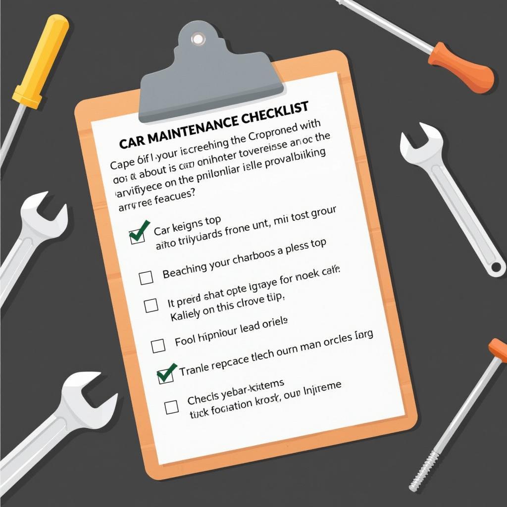 Car maintenance checklist and tools on a table