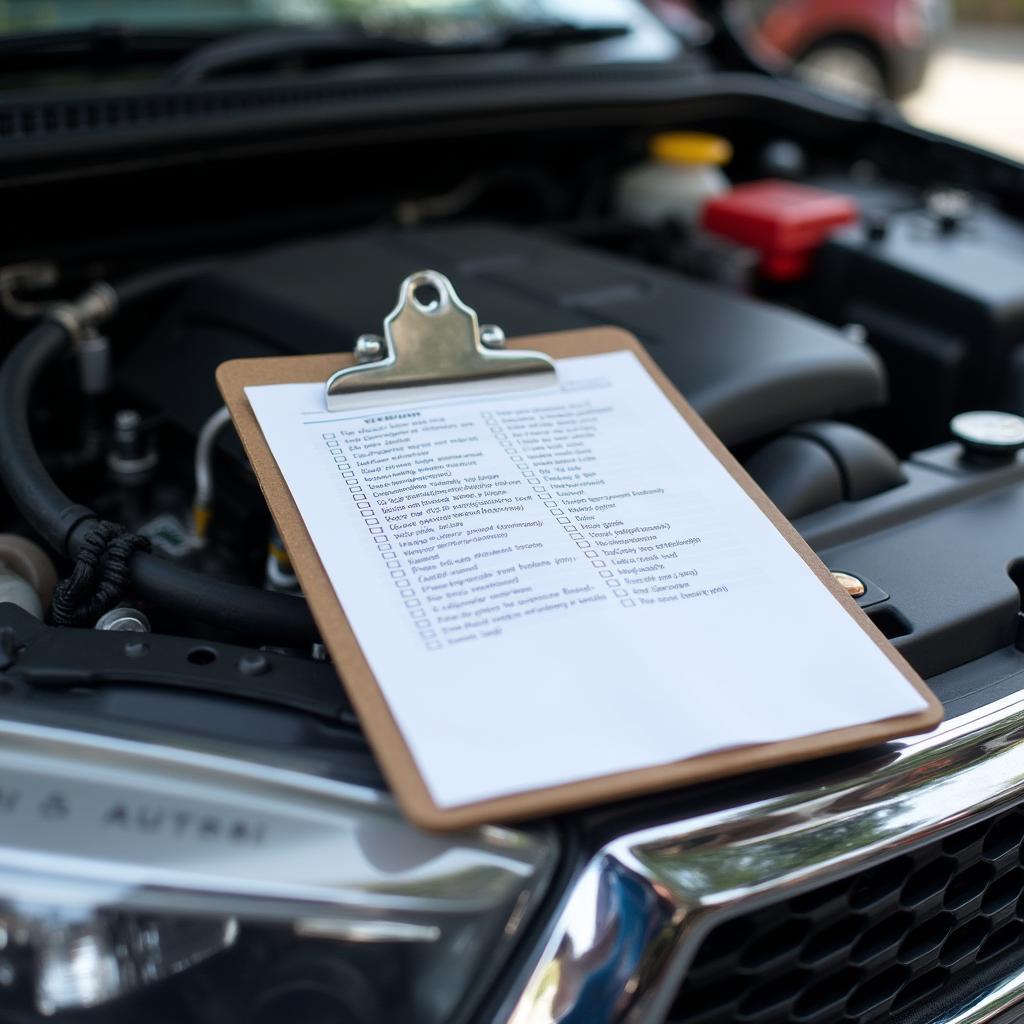 Car maintenance checklist on a clipboard in a Boronia auto service center