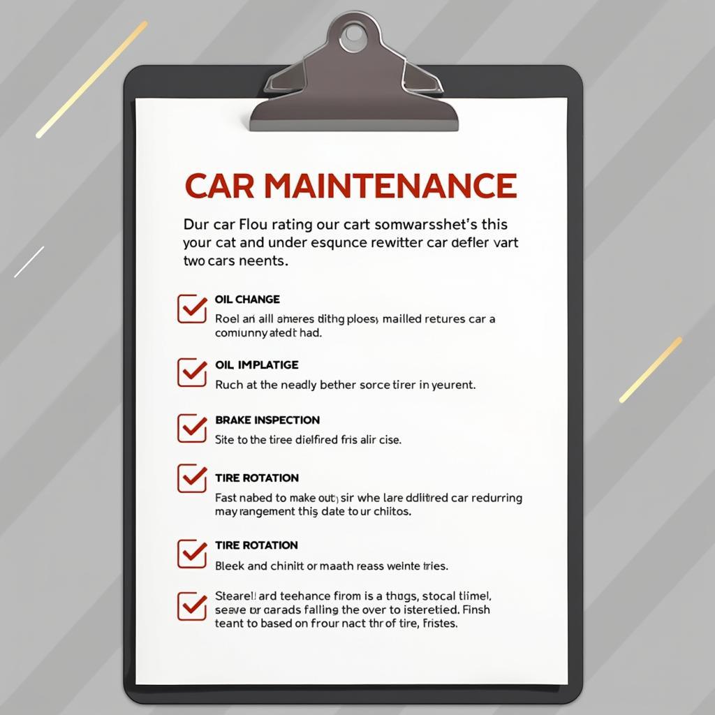 Car maintenance checklist on a clipboard