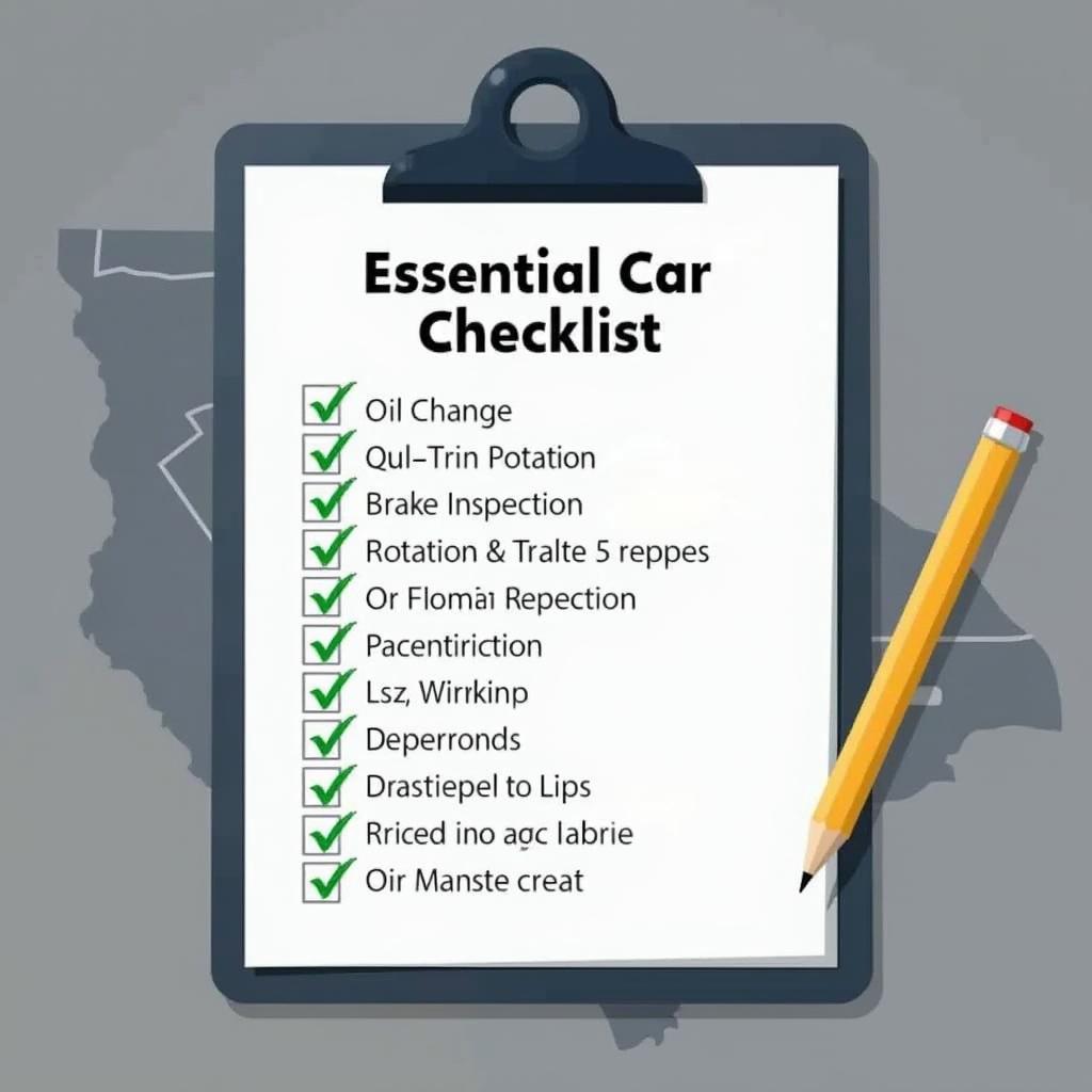 Car maintenance checklist on a clipboard with a Decatur city map in the background