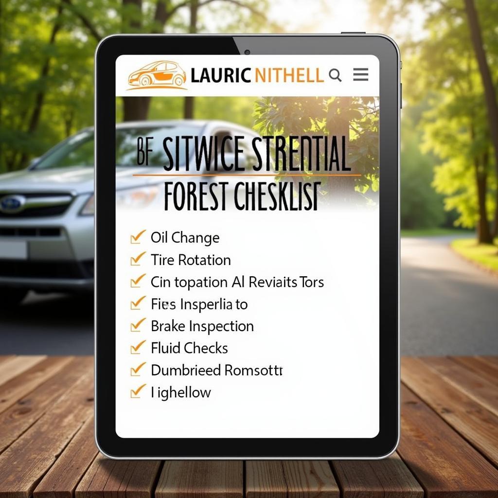 Car maintenance checklist with Forest Grove in the background