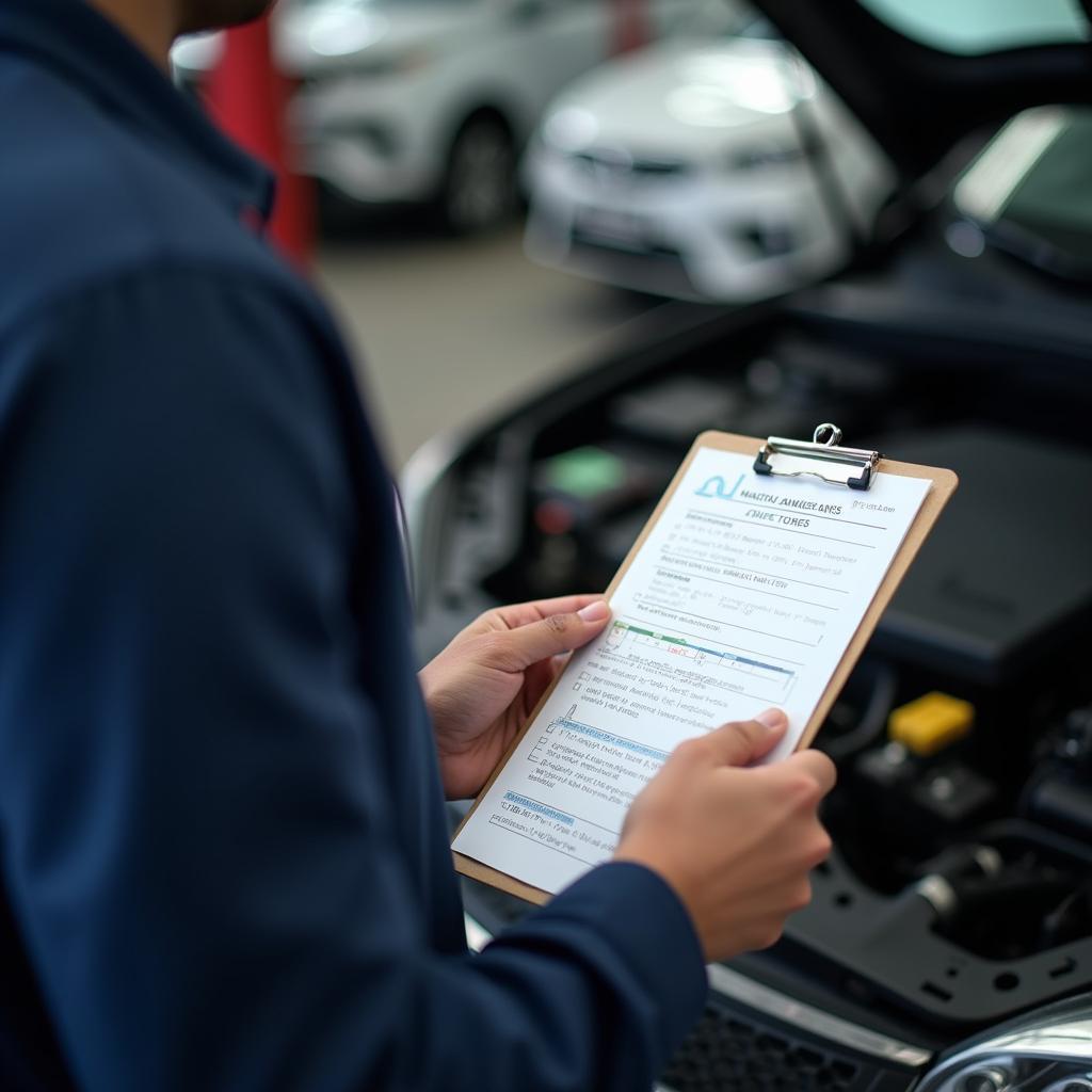 Mechanic in Manila reviewing a car maintenance checklist