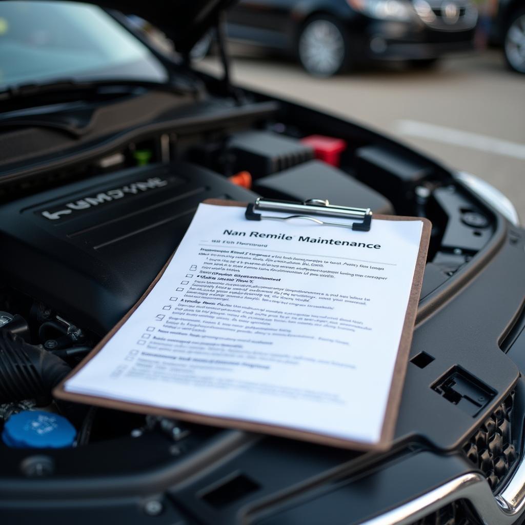 Car maintenance checklist on clipboard