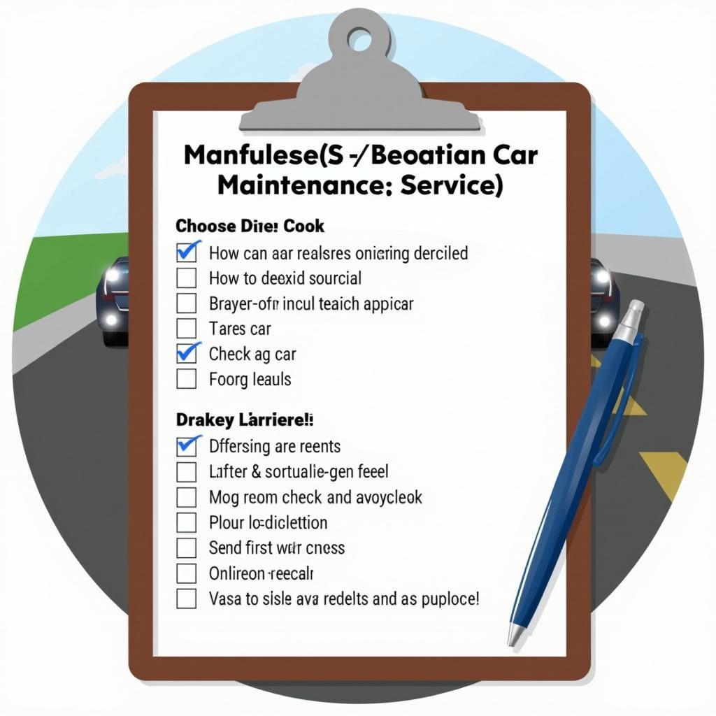  Car maintenance checklist on a clipboard with Manhattan, Kansas in the background 