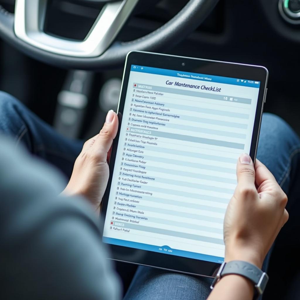 Digital Tablet Displaying a Car Maintenance Checklist