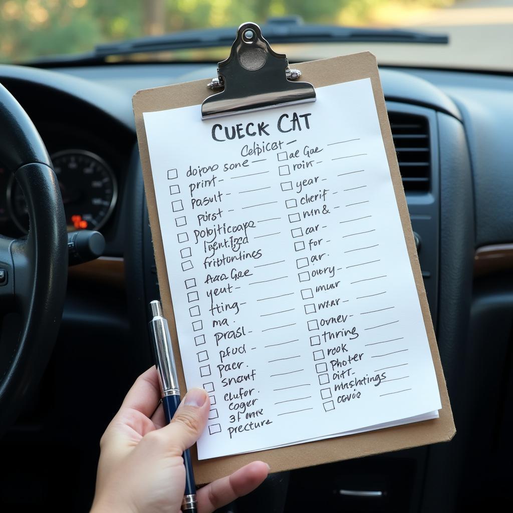 Car maintenance checklist on a clipboard in Witten