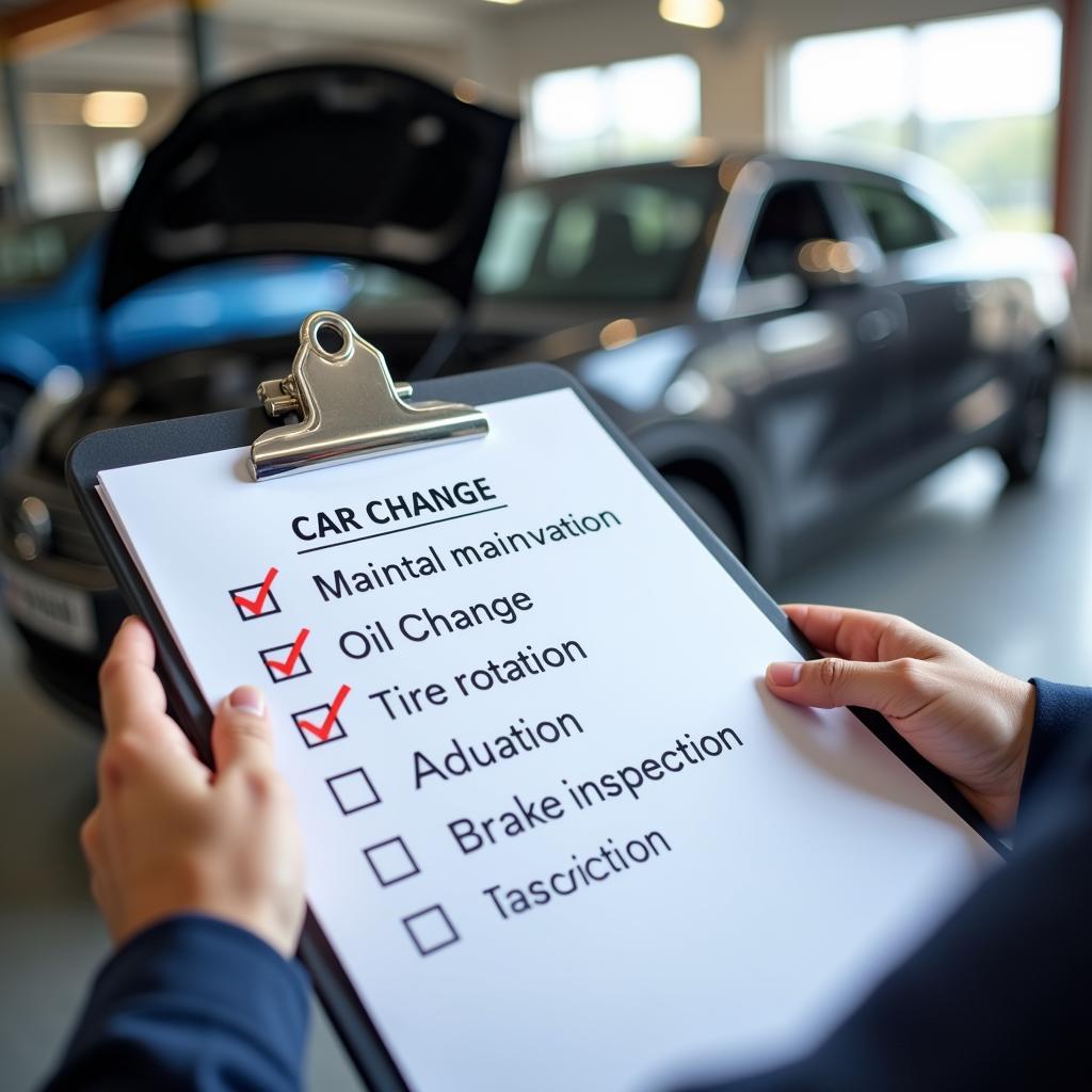 Car maintenance checklist on a clipboard in Woodland Hills