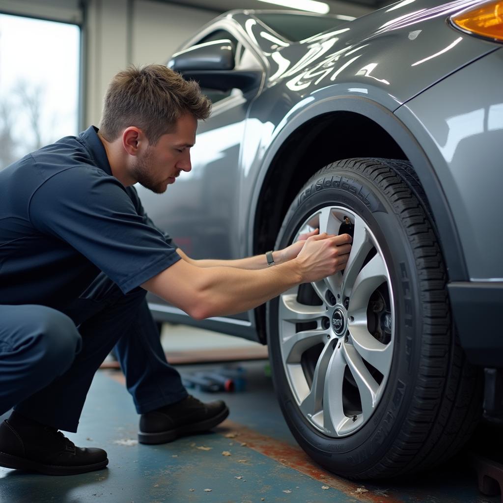 Car undergoing maintenance check in Groveland