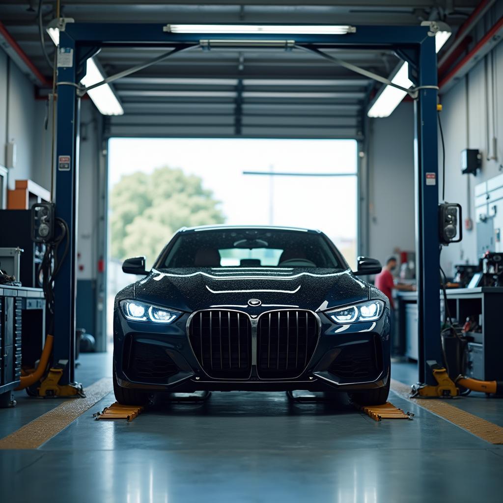 Luxury car receiving maintenance at a VIP auto service center in Las Vegas