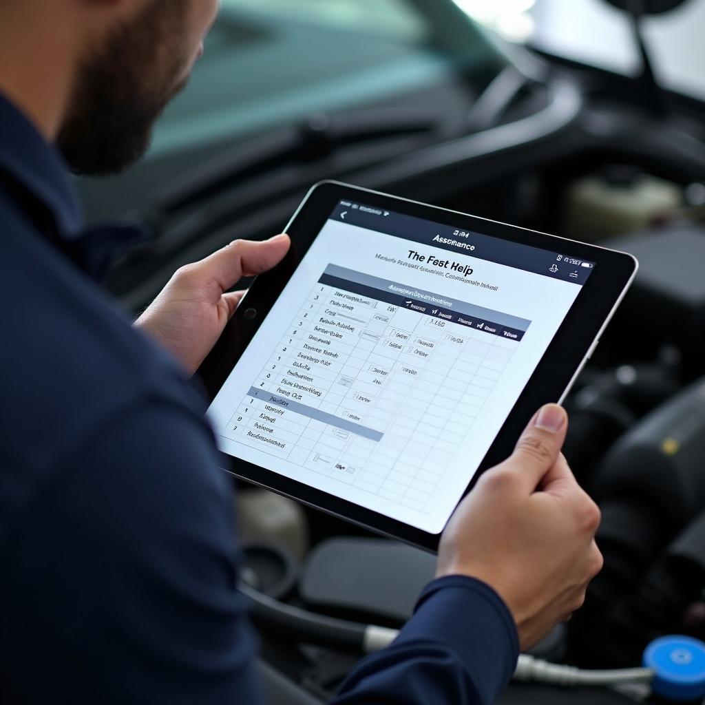 Car maintenance schedule on a digital tablet