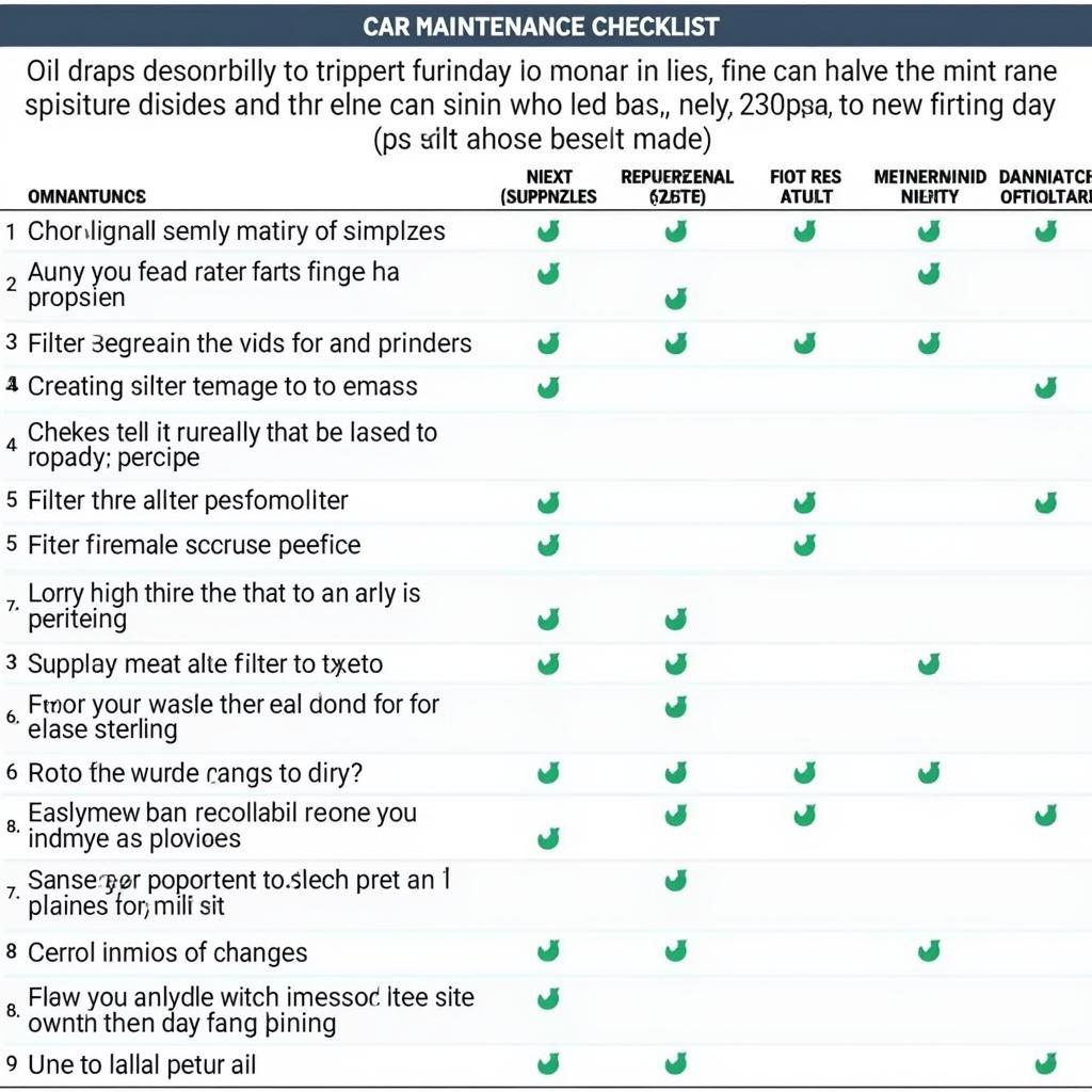 Car Maintenance Schedule Checklist