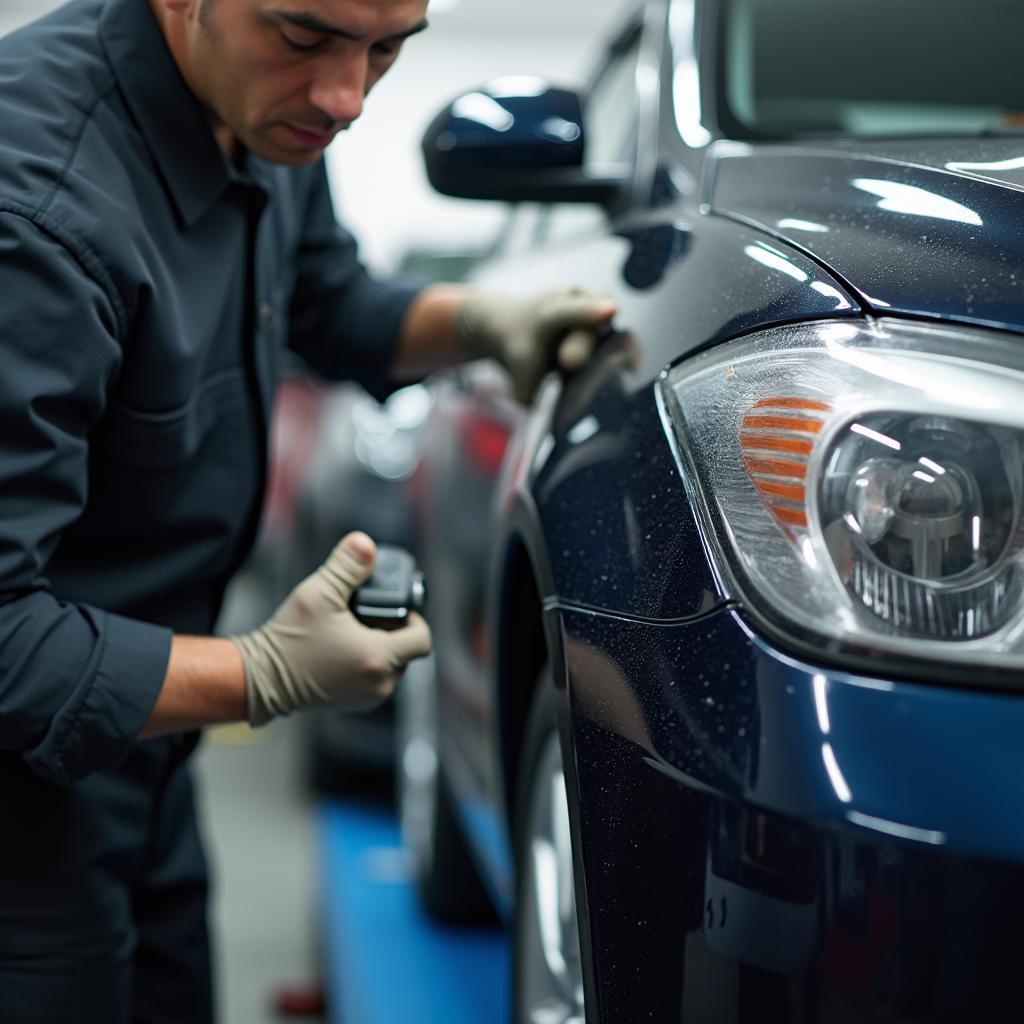 Car undergoing maintenance at a service center on Sterling Ave