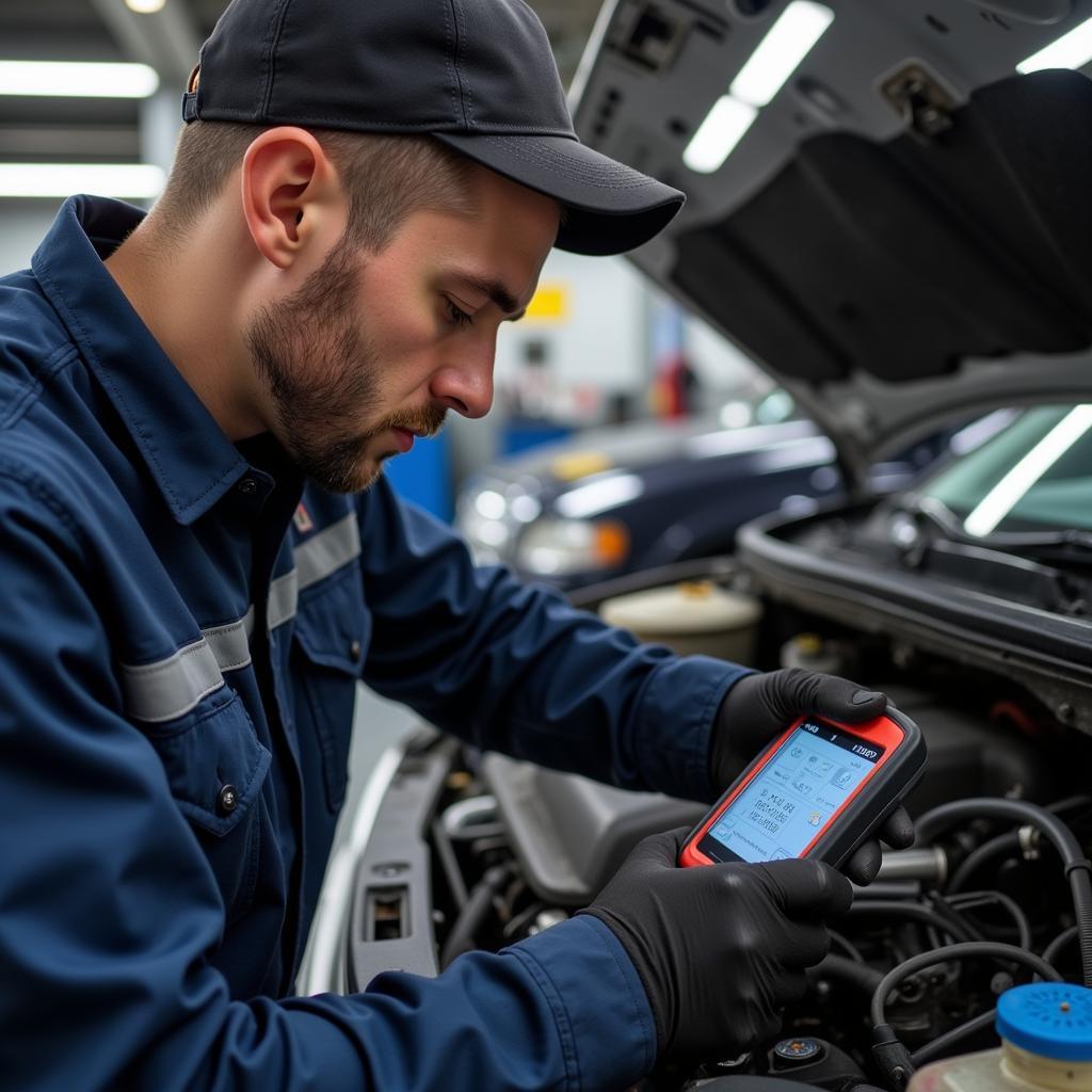 Car Mechanic Diagnosing Vehicle