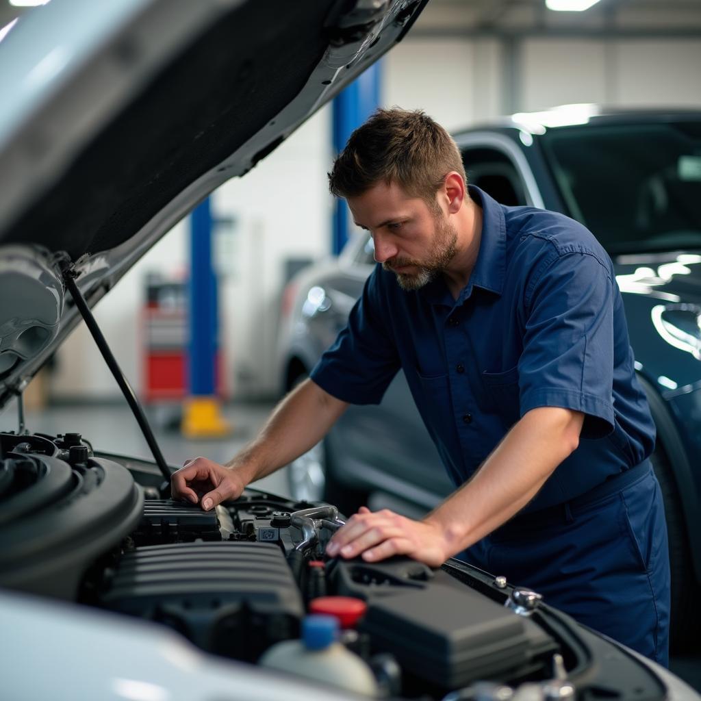 Certified car mechanic inspecting a vehicle