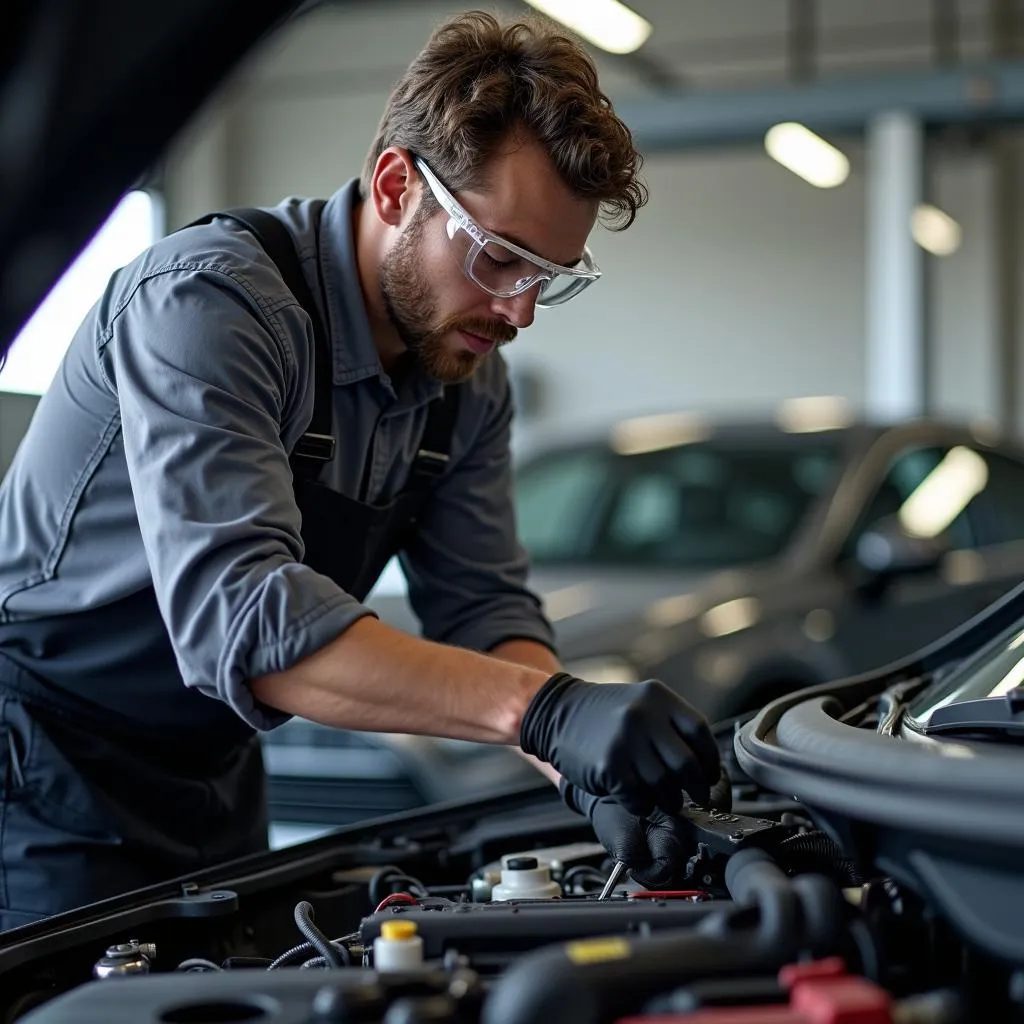 Car mechanic working on a vehicle