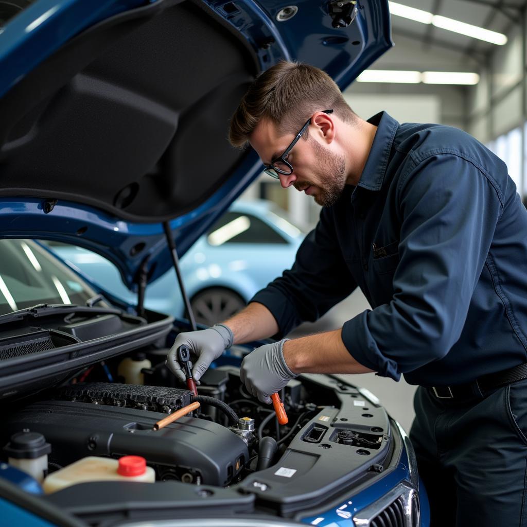 Car Mechanic Working on an Engine