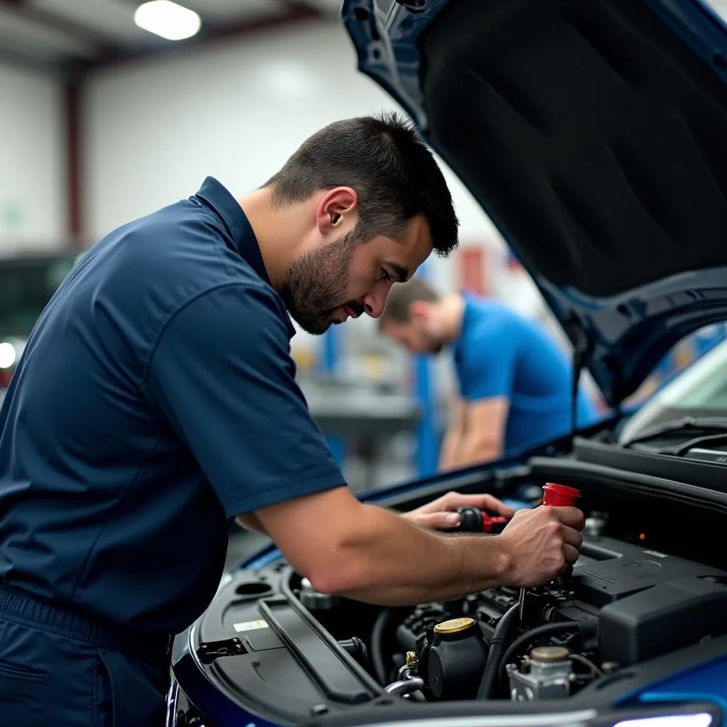 Car mechanic working on a vehicle