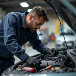 Car mechanic working under the hood